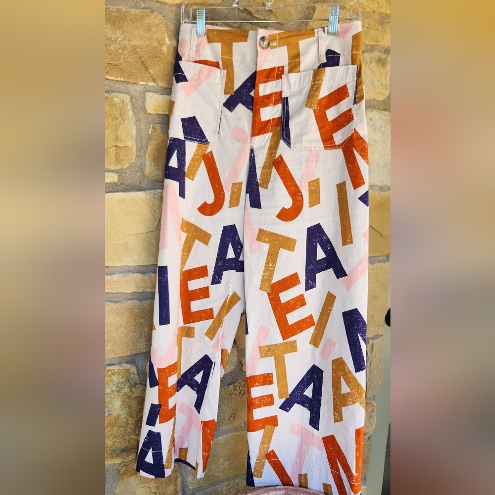 Maeve Alphabet Print Pants - White, Orange, Purple, Pink